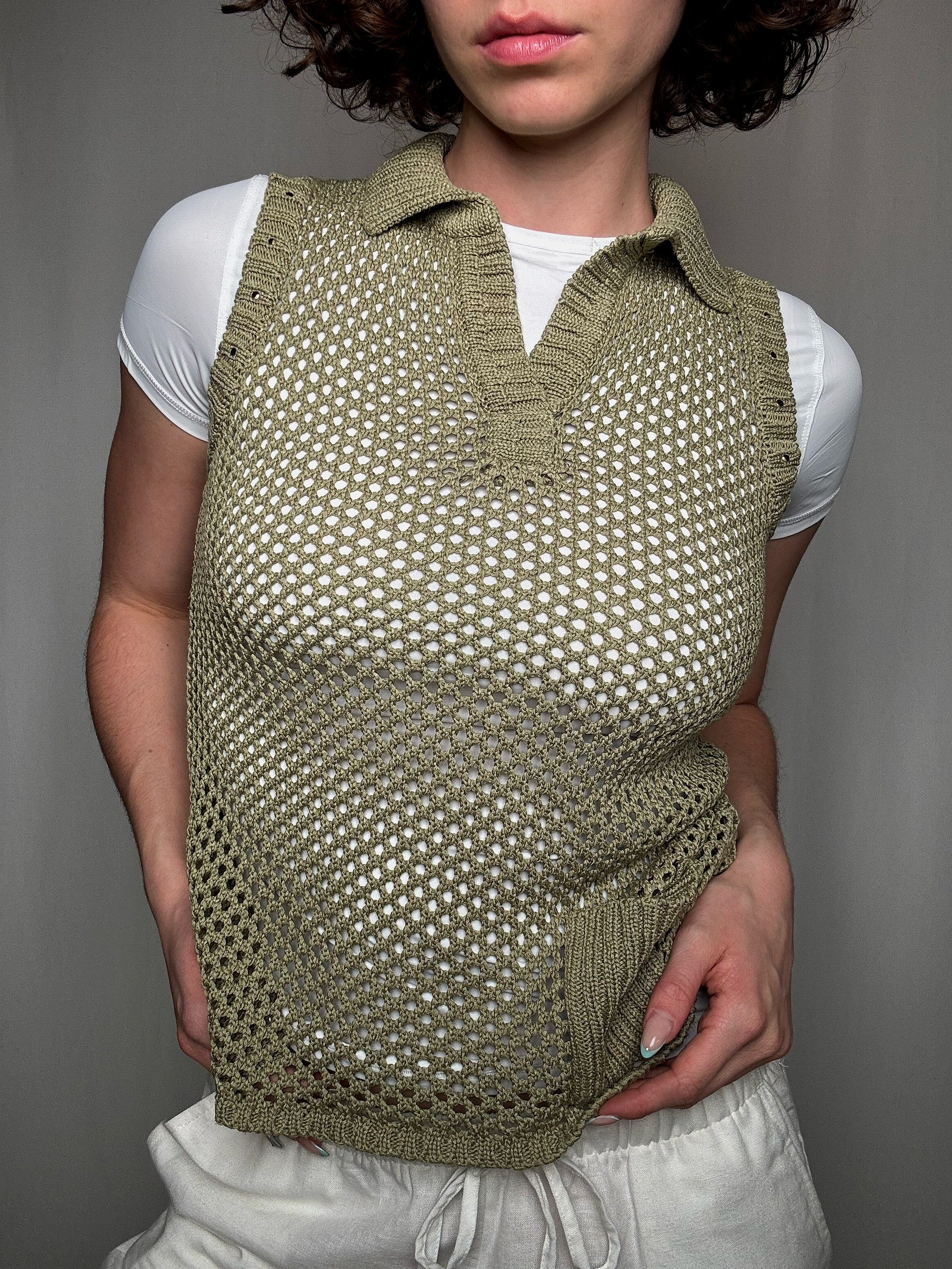 Top crochet vert S vintage