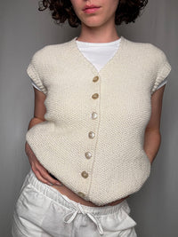 Gilet tricoté main crème S vintage