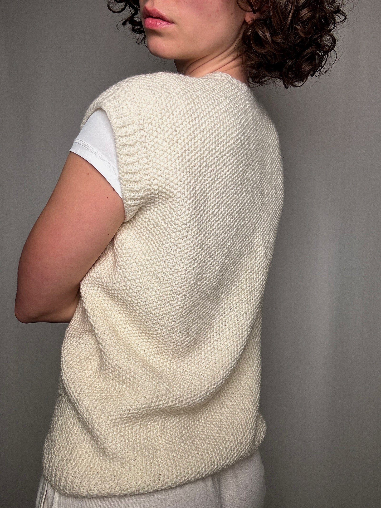 Gilet tricoté main crème S vintage