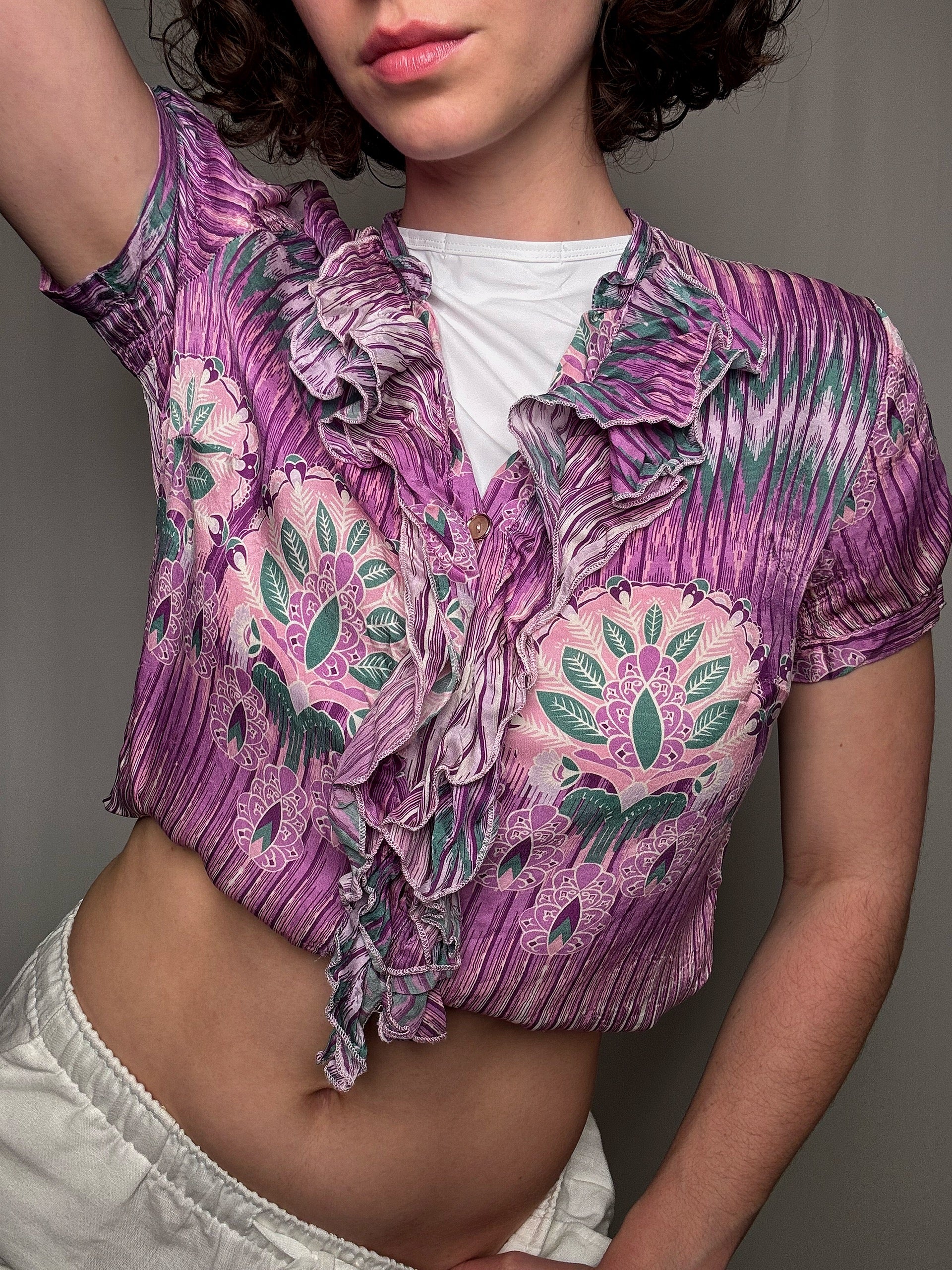 Chemisier en soie rose M vintage