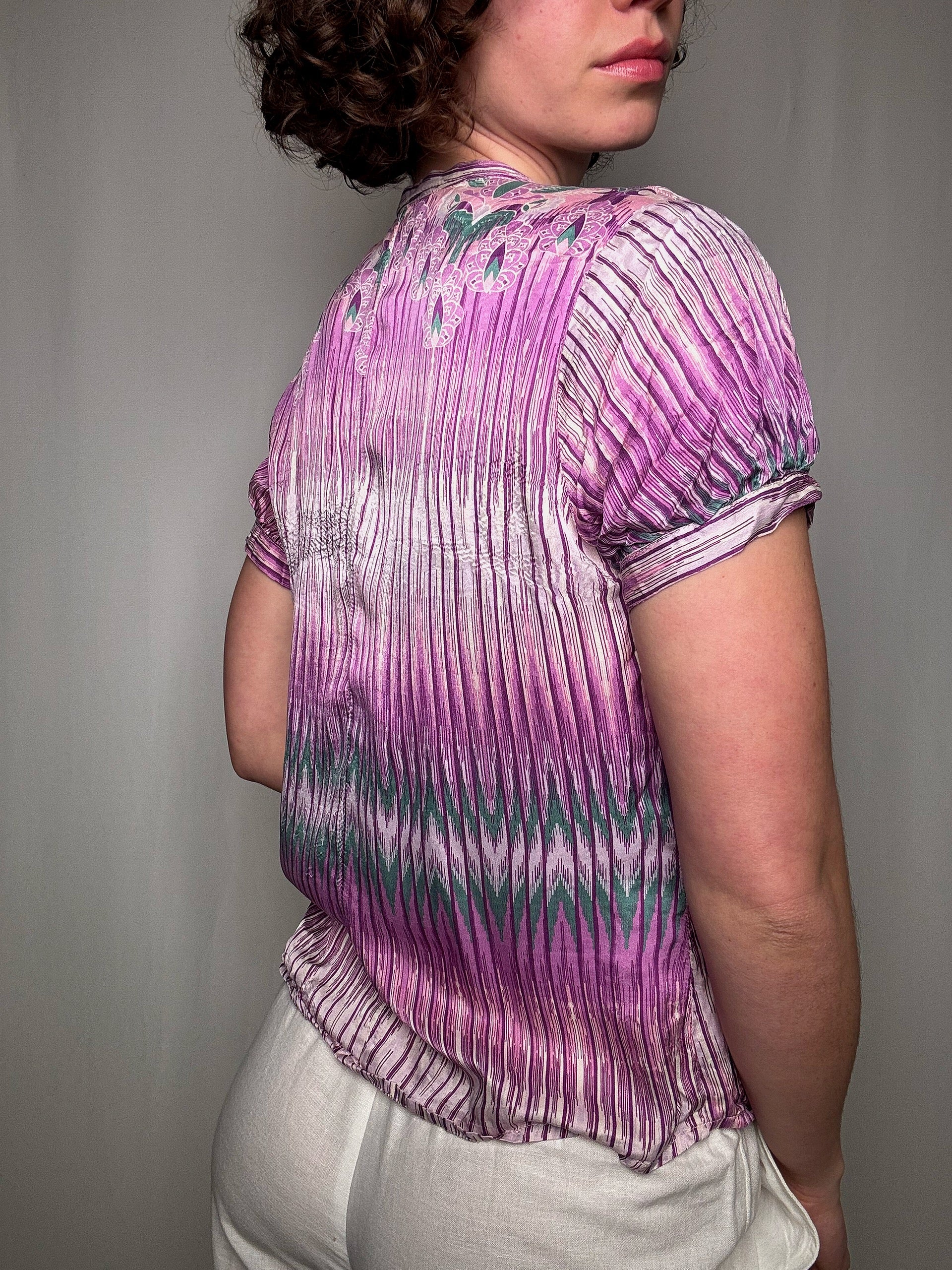 Chemisier en soie rose M vintage