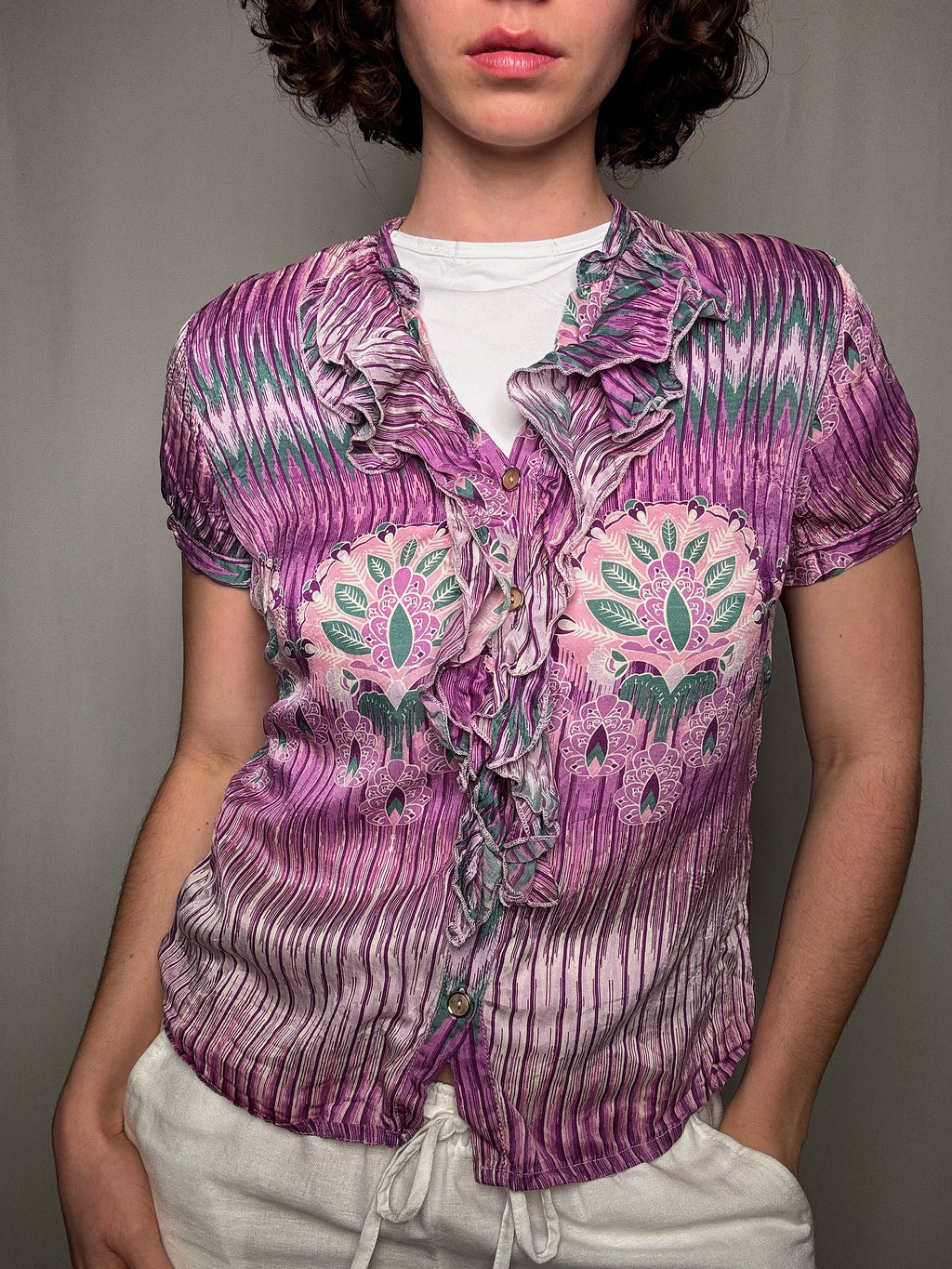 Chemisier en soie rose M vintage