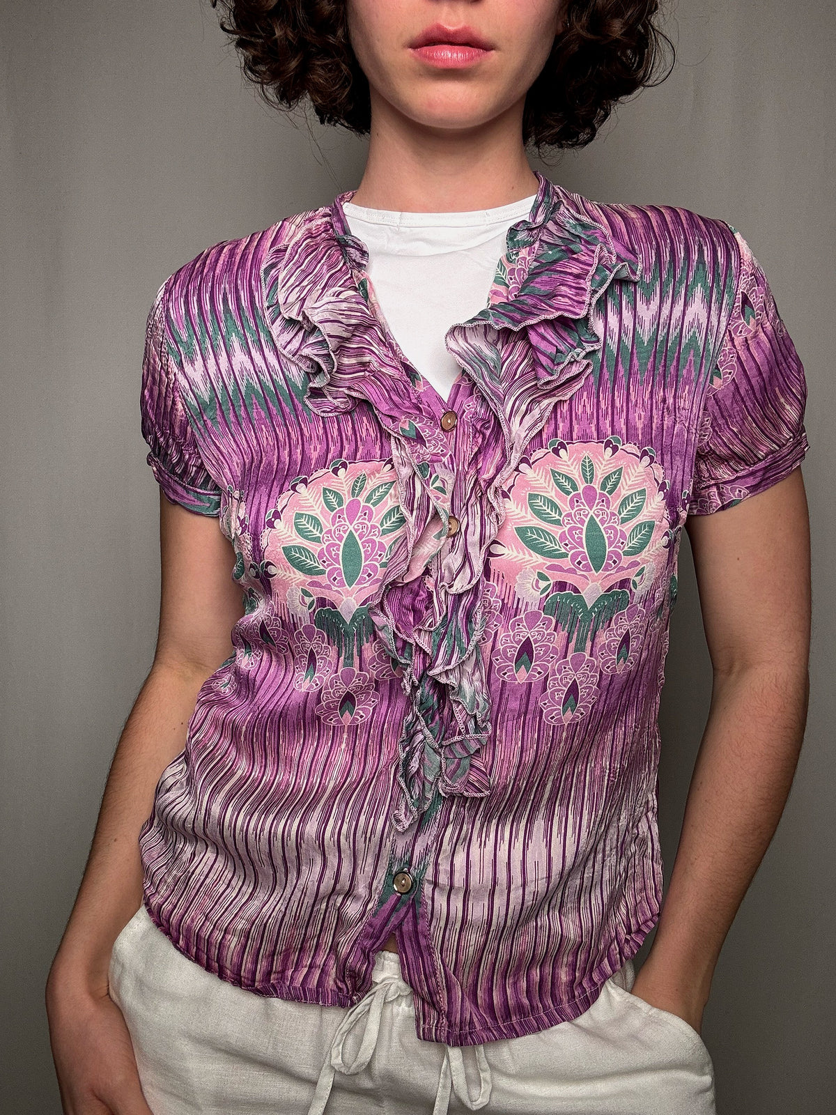 Chemisier en soie rose M vintage
