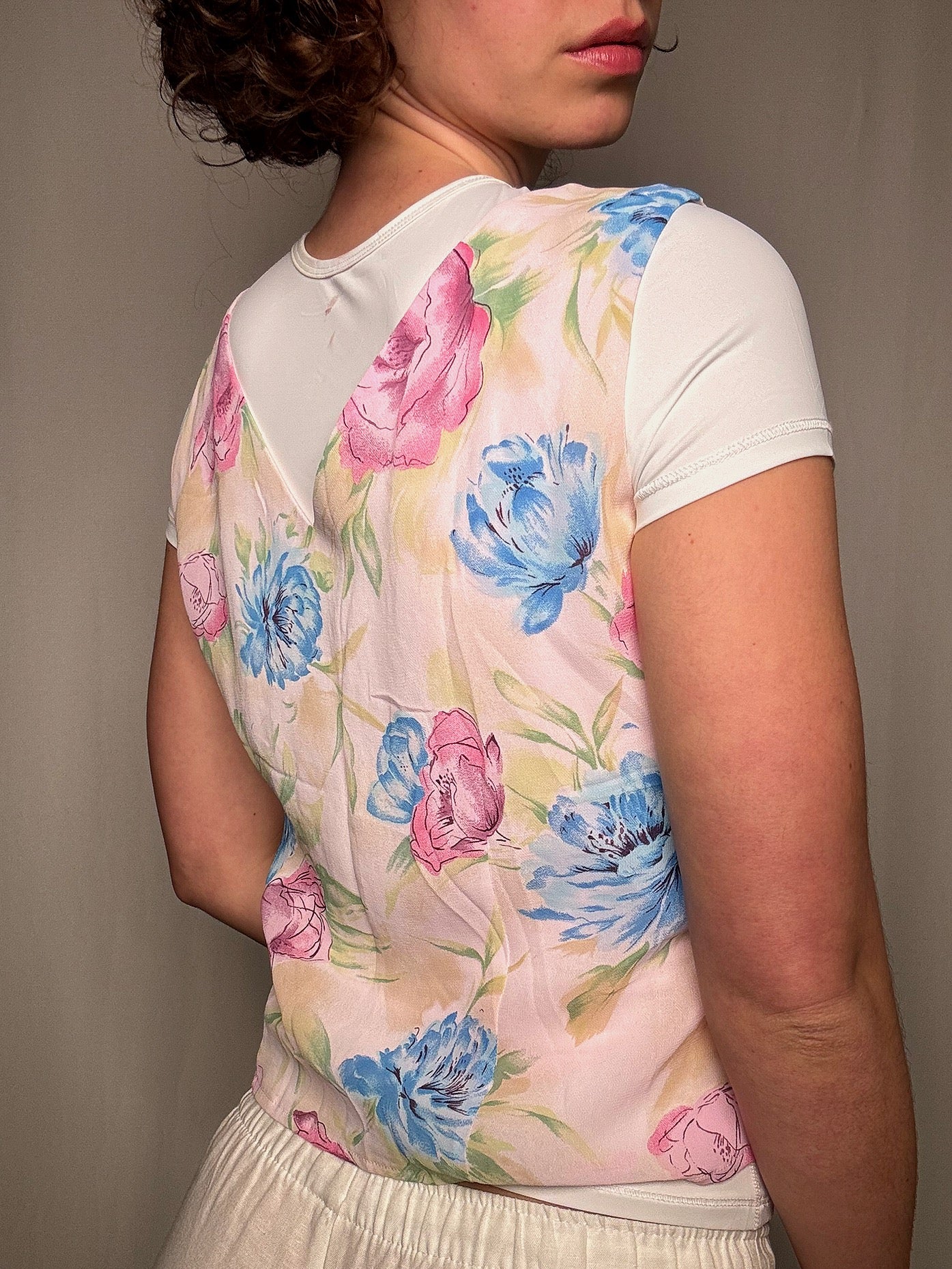 Top rose à fleurs M vintage