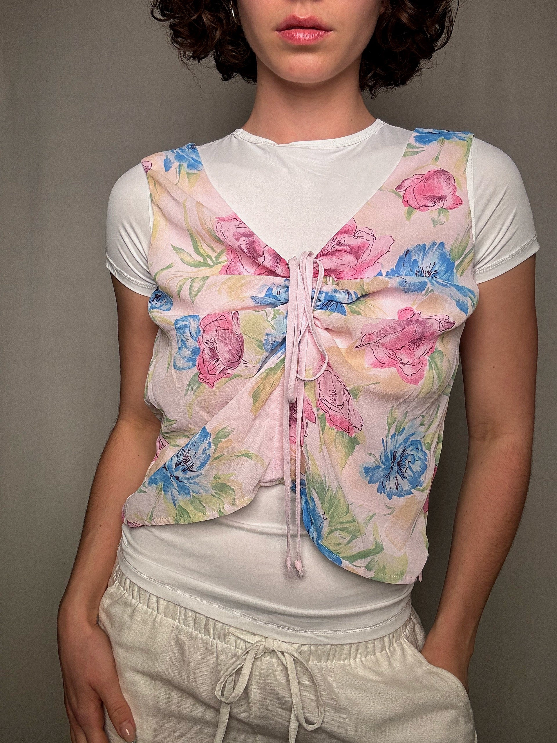 Top rose à fleurs M vintage