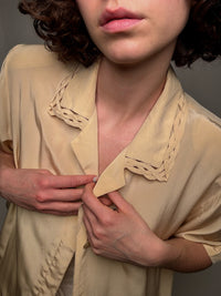 Vintage-Buttergelbseidenbluse L