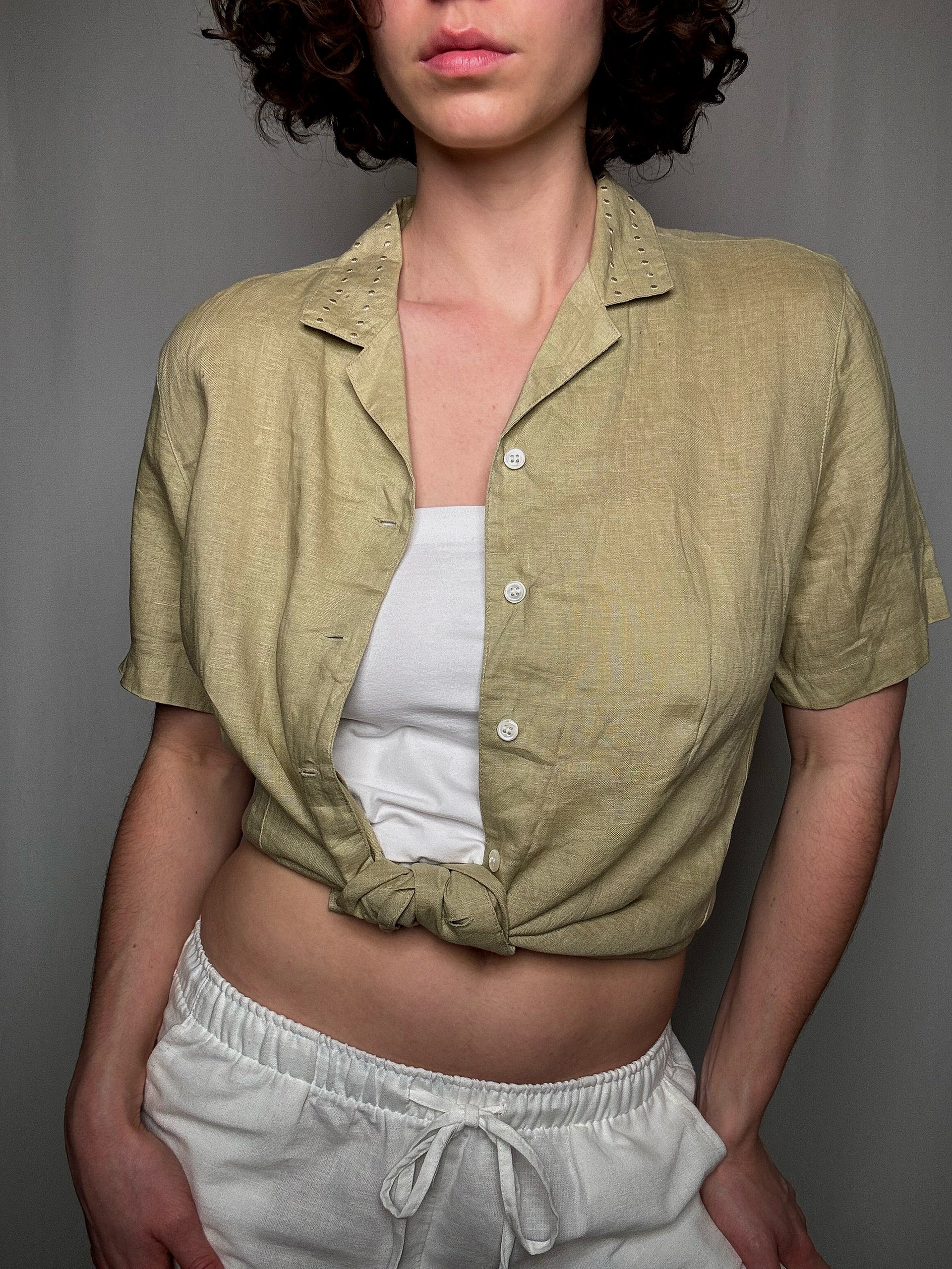 Chemisier en lin kaki M vintage