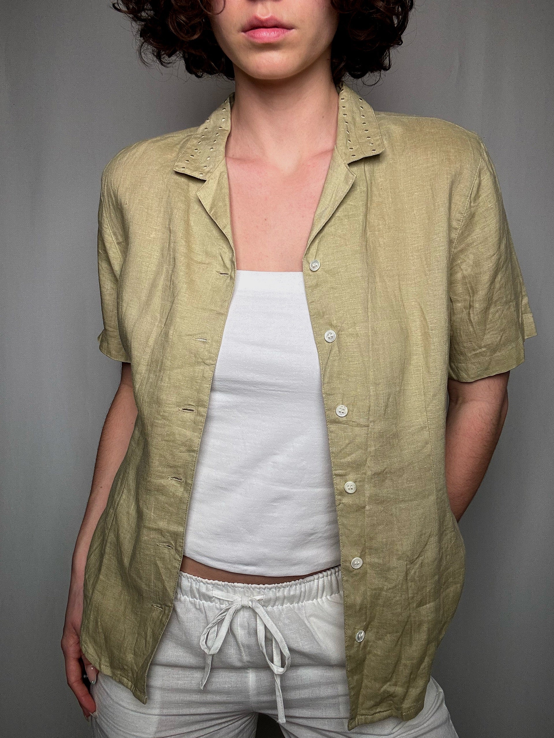 Chemisier en lin kaki M vintage