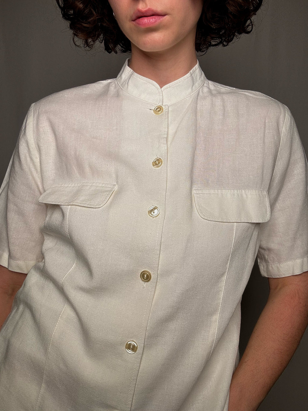 Chemisier en lin blanc L vintage