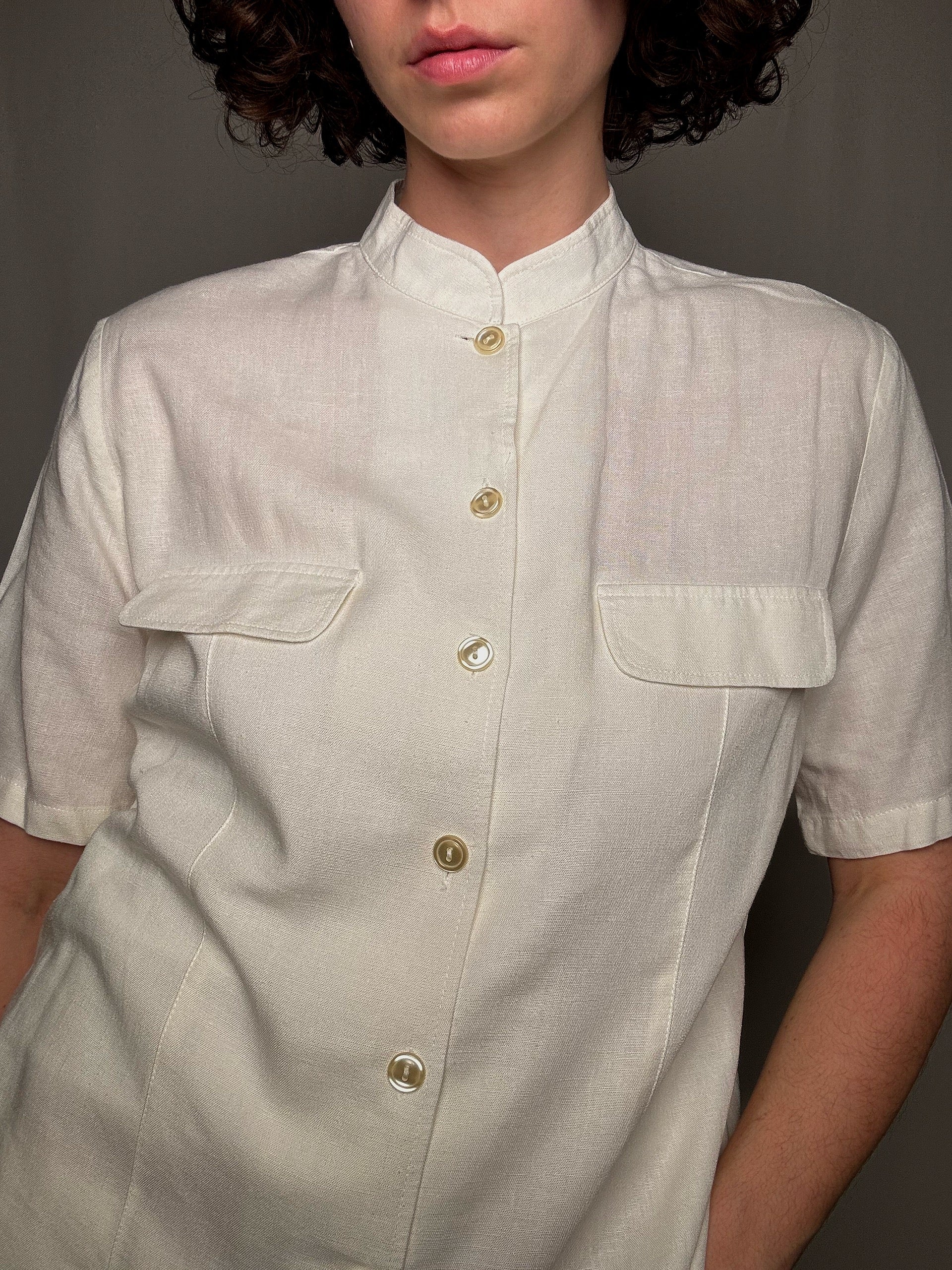 Chemisier en lin blanc L vintage