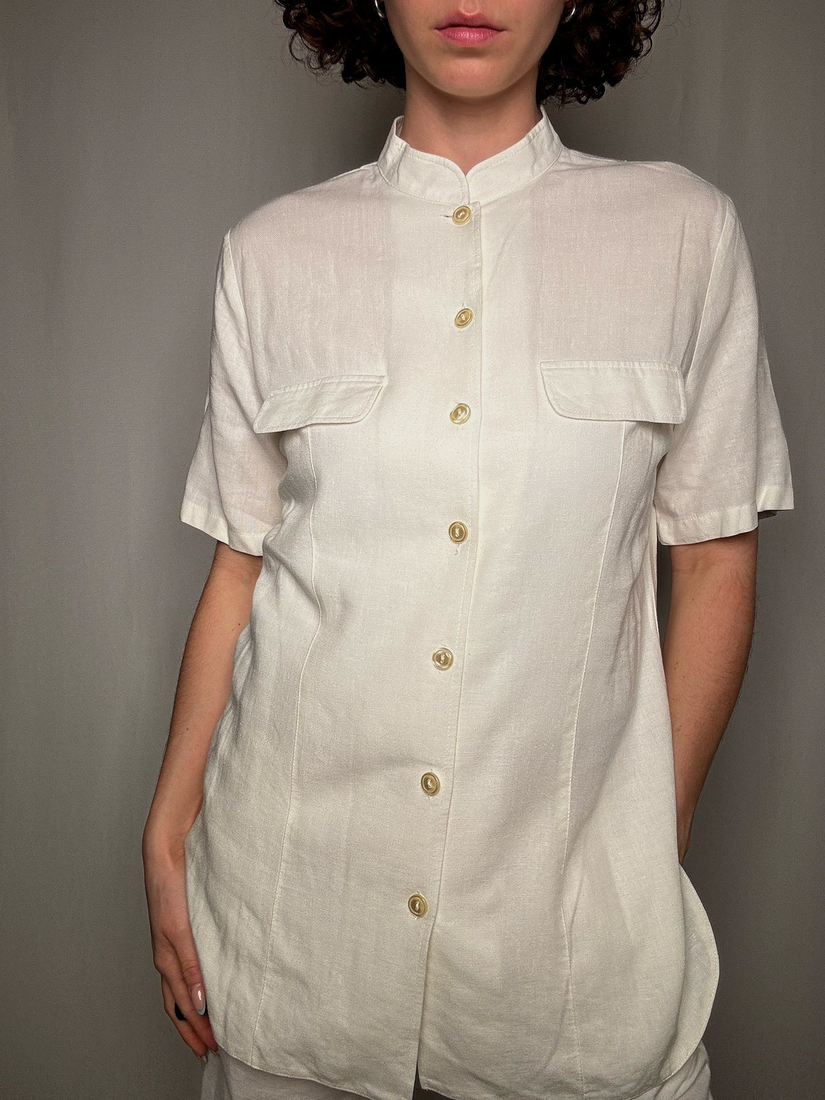 Chemisier en lin blanc L vintage