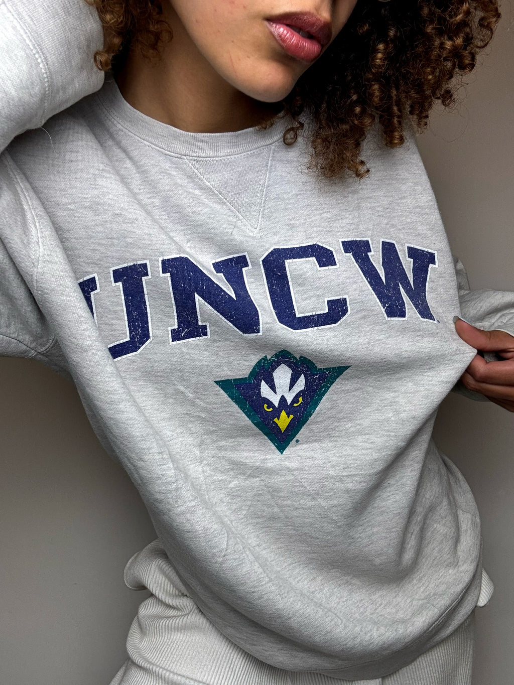 Sweat gris col rond UNCW M vintage