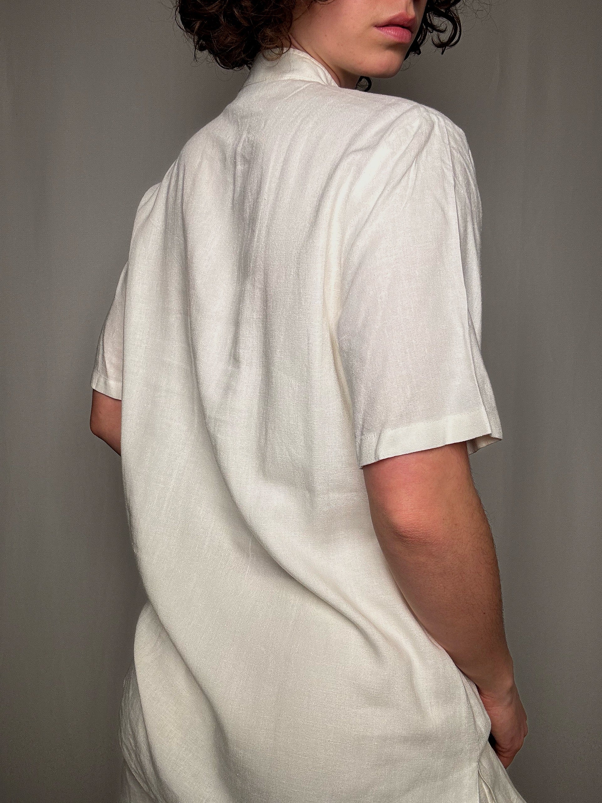 Chemisier en lin blanc L vintage