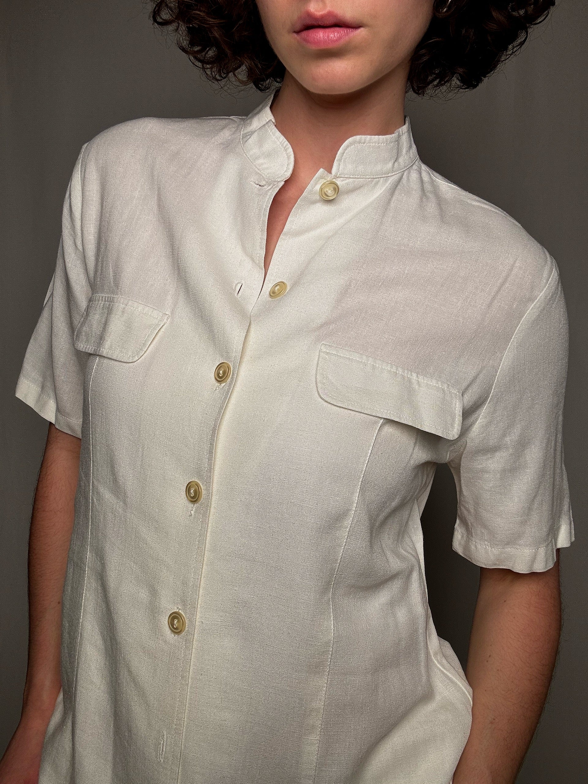 Chemisier en lin blanc L vintage
