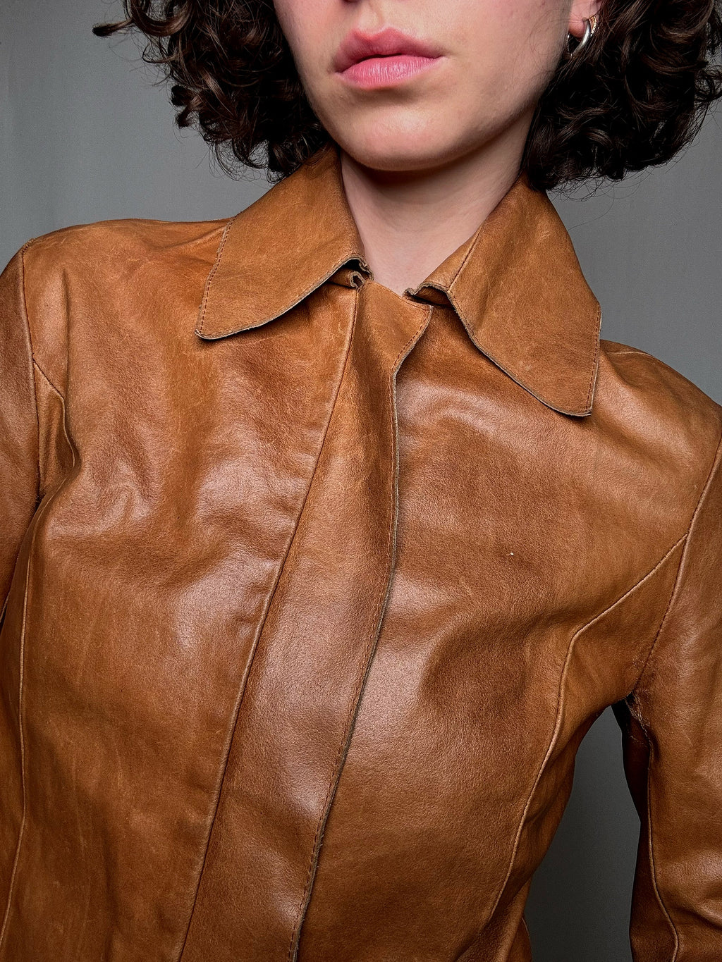 Veste en cuir camel M vintage