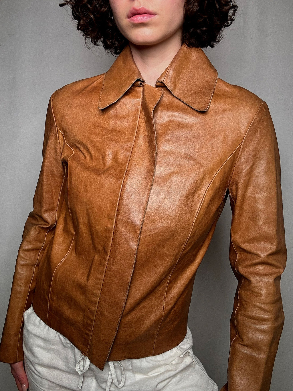 Veste en cuir camel M vintage