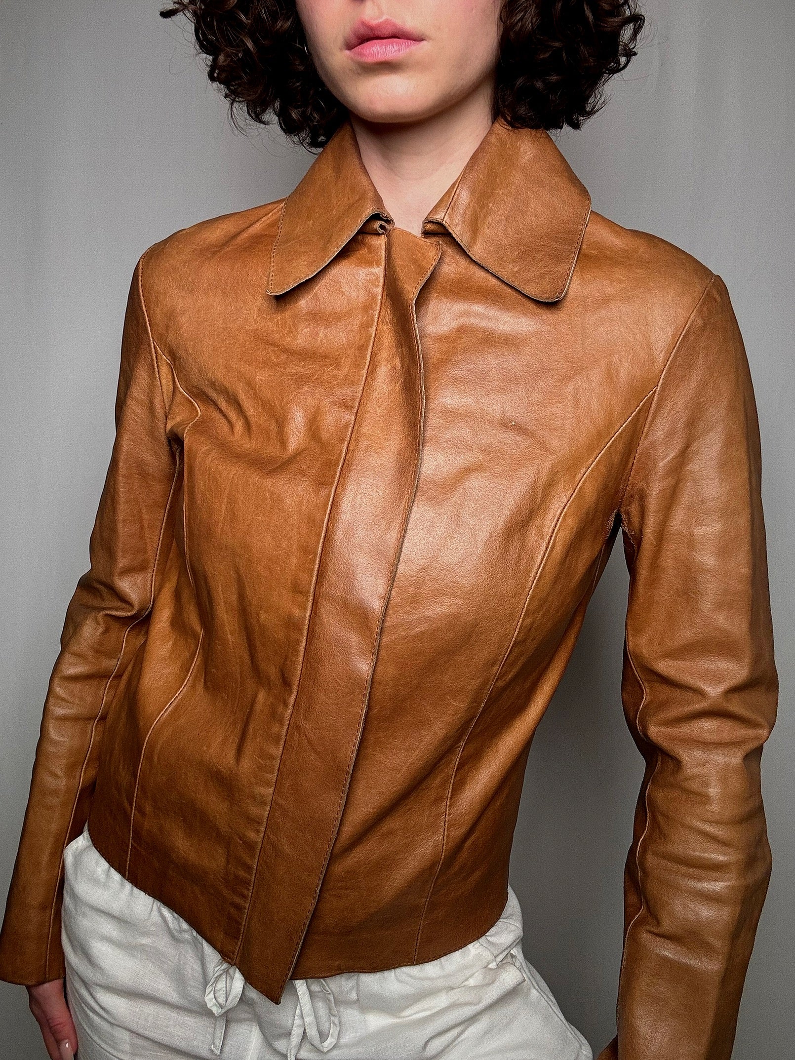Veste en cuir camel M vintage