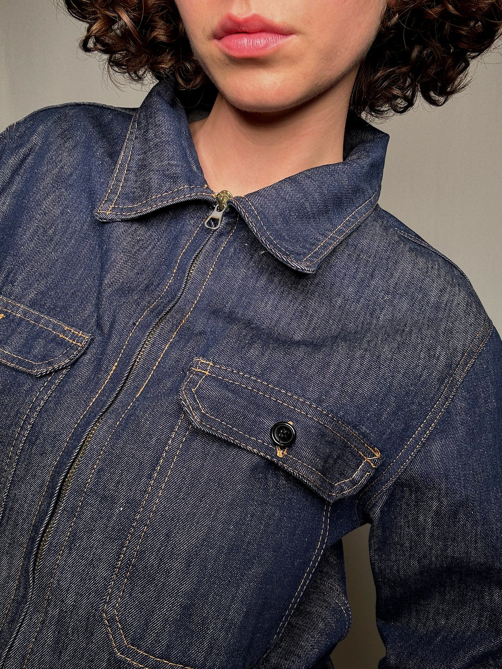 Veste en denim brut avec zip XL vintage
