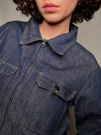 Veste en denim brut avec zip XL vintage