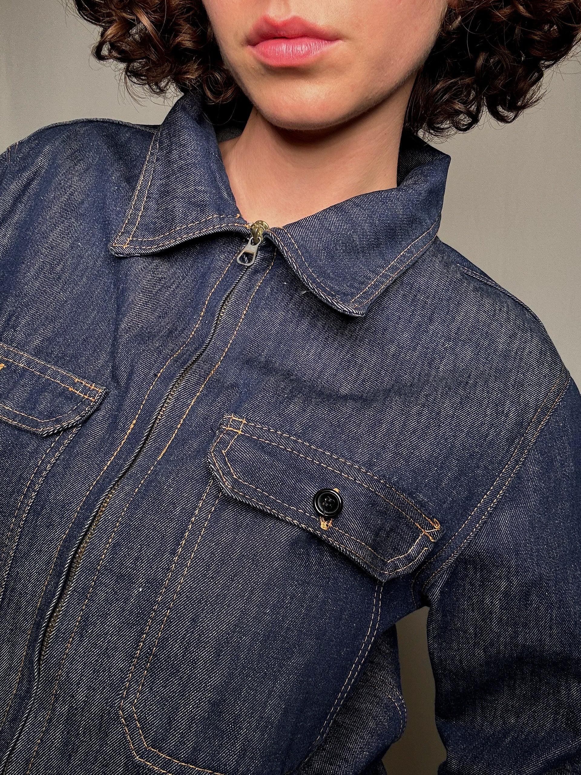 Veste en denim brut avec zip XL vintage