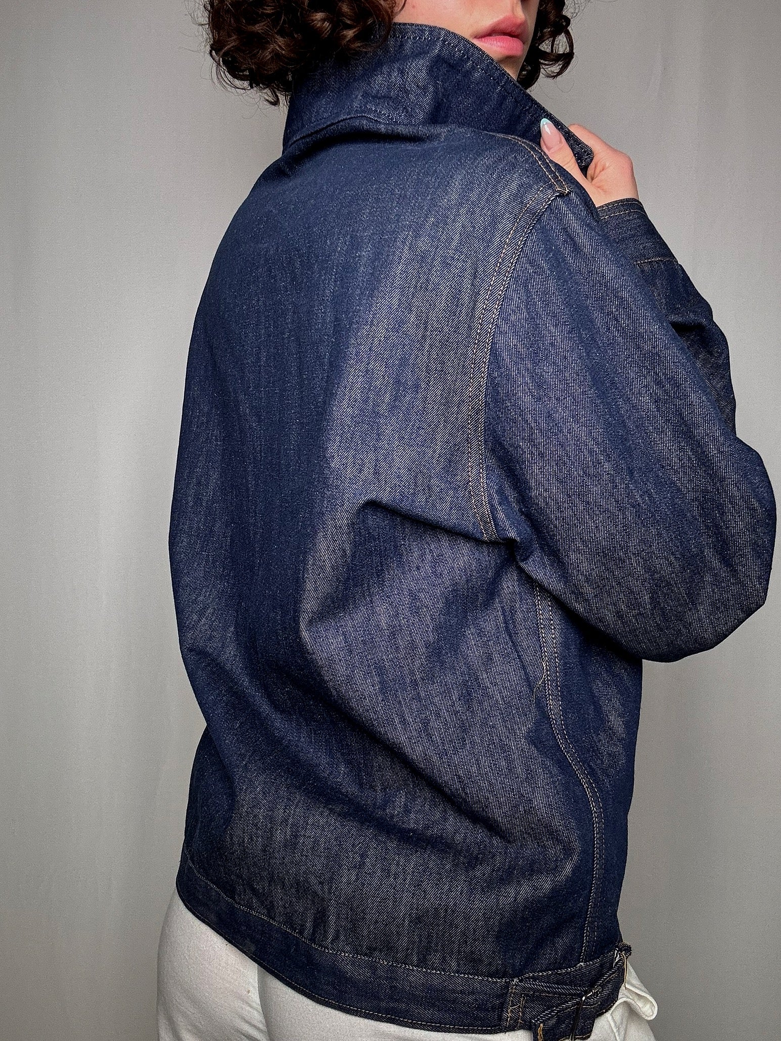 Veste en denim brut avec zip XL vintage