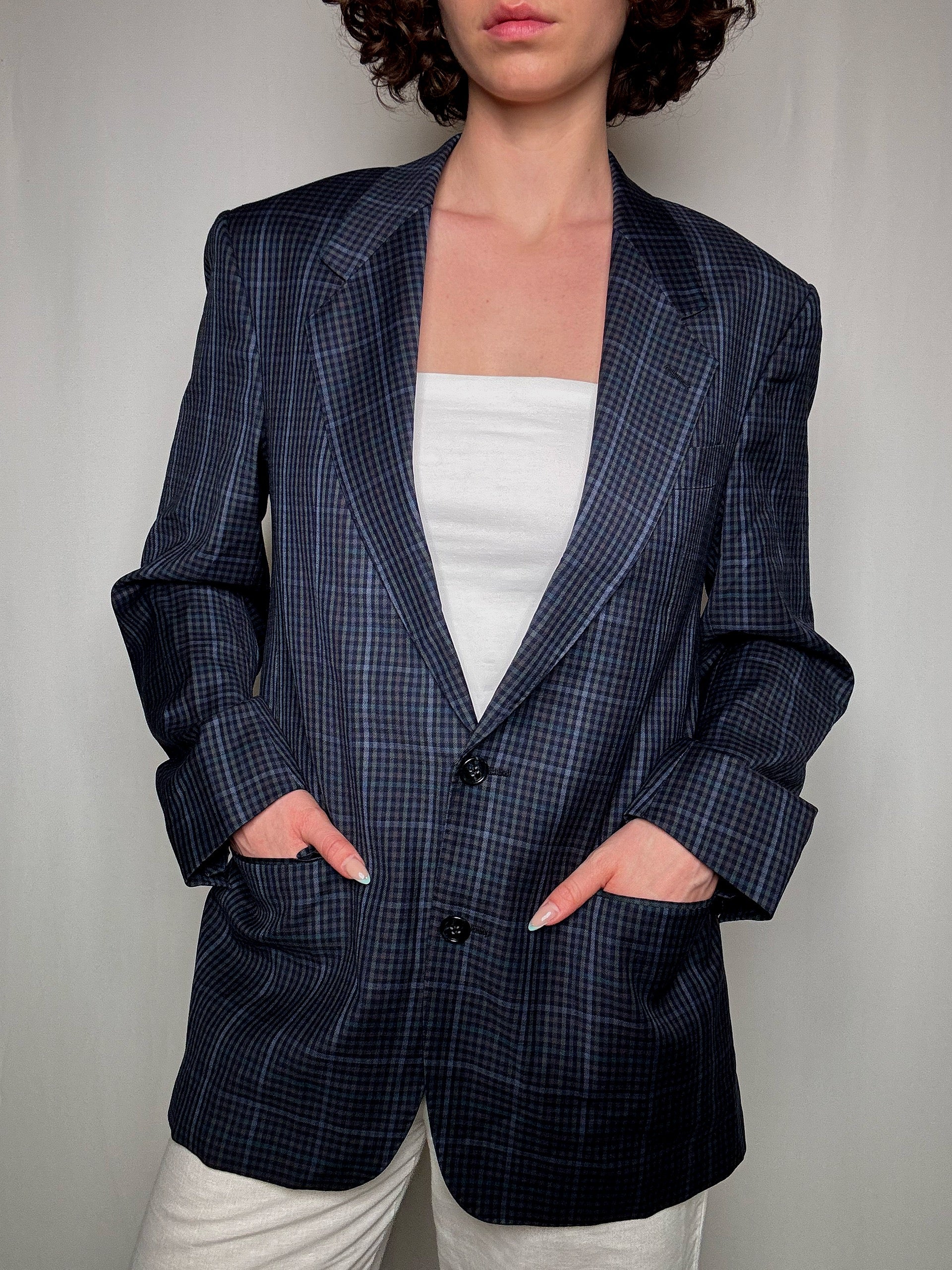 Blazer à carreaux bleu L vintage