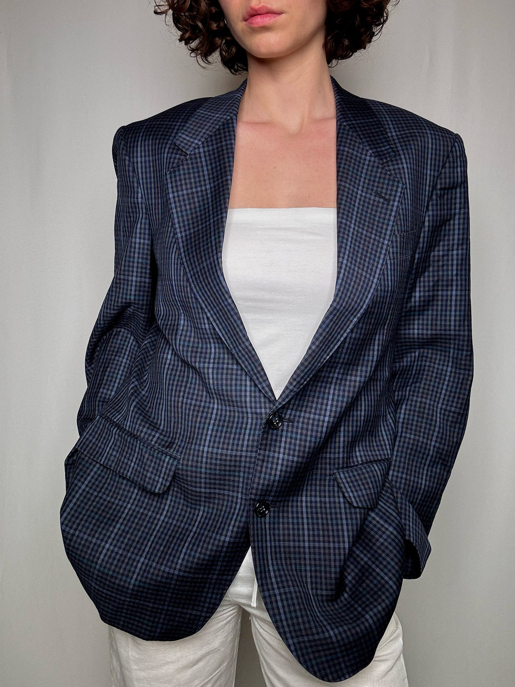 Vintage blue checked blazer L