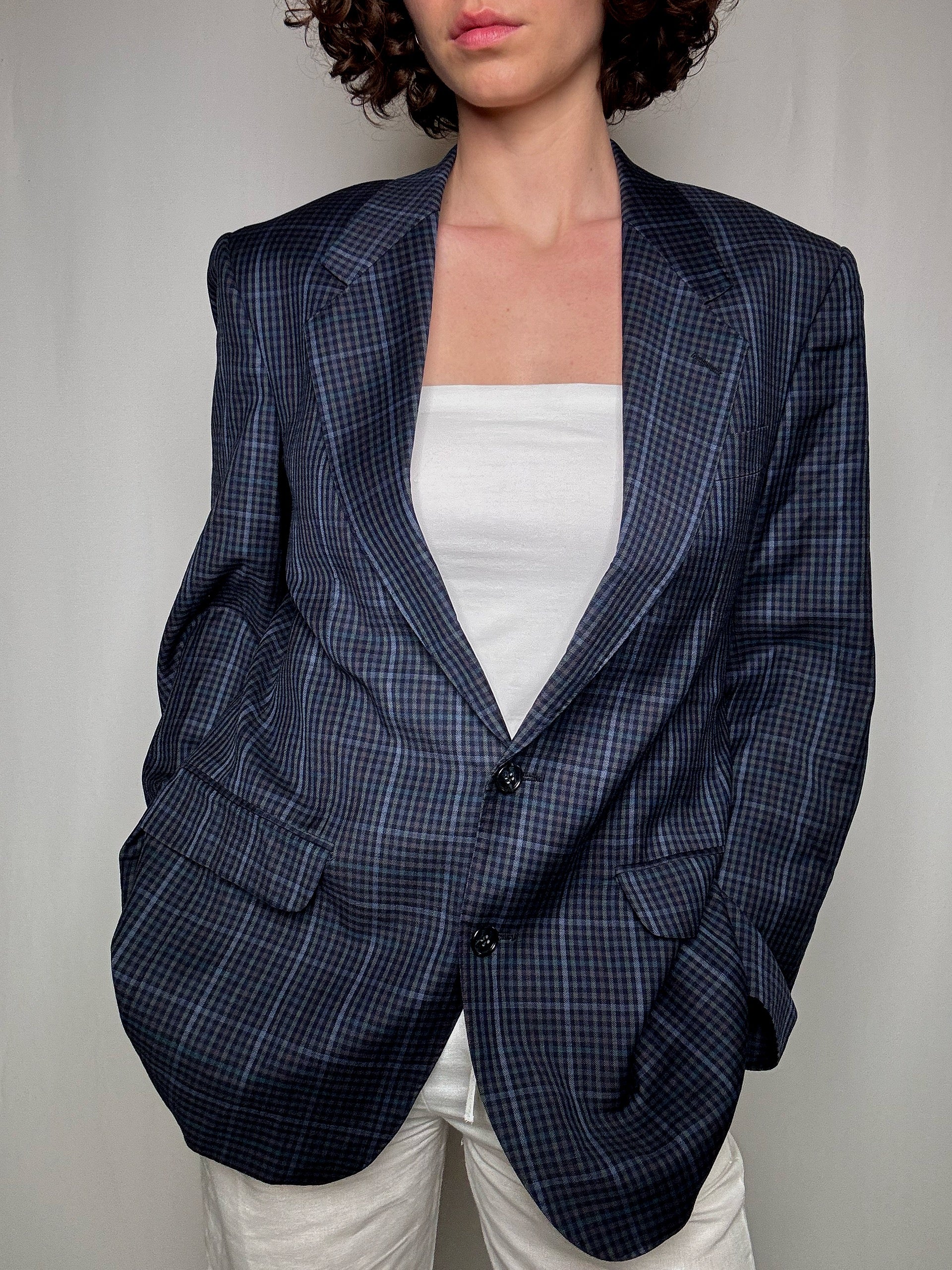 Blazer à carreaux bleu L vintage