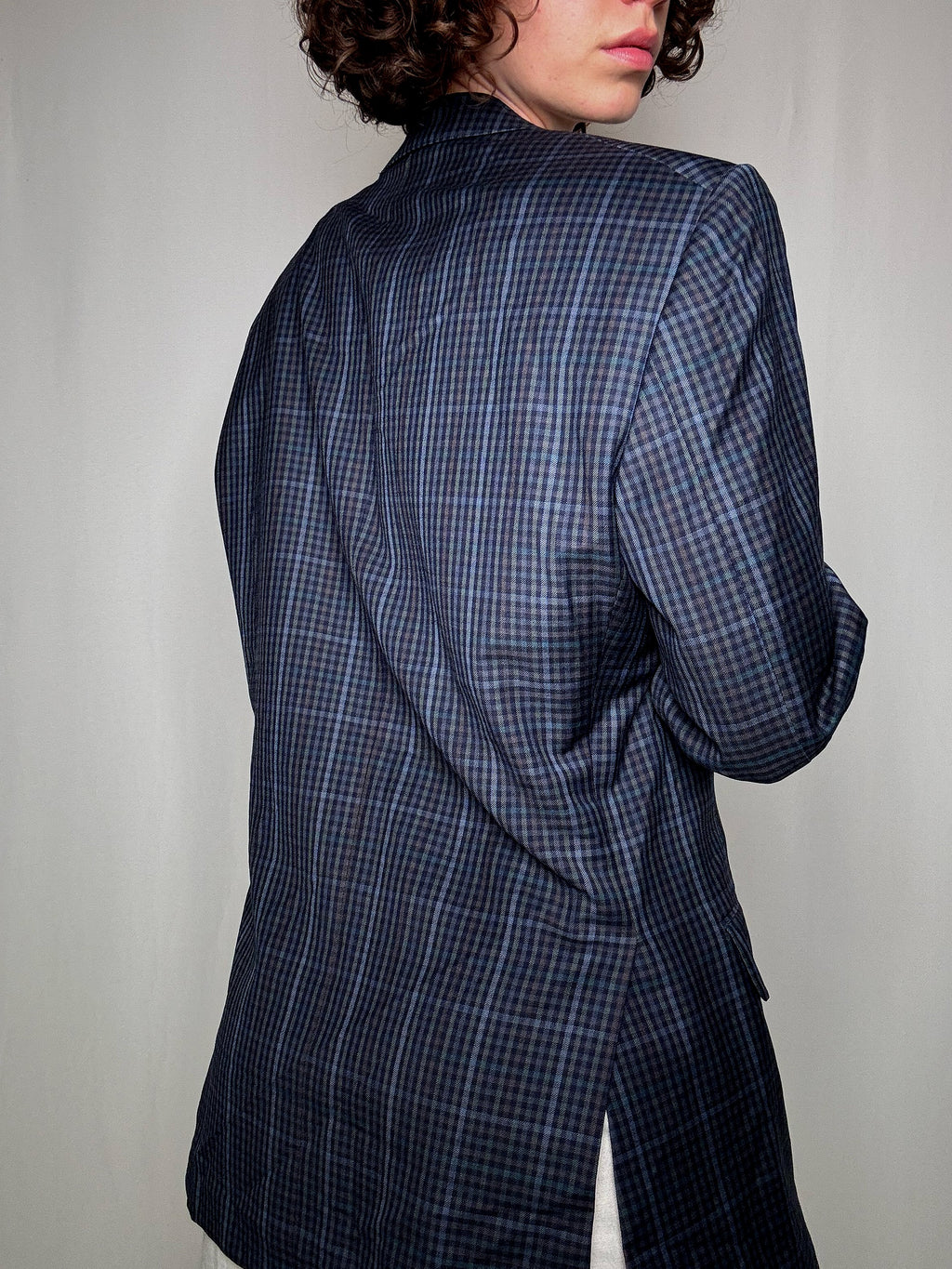 Vintage blue checked blazer L