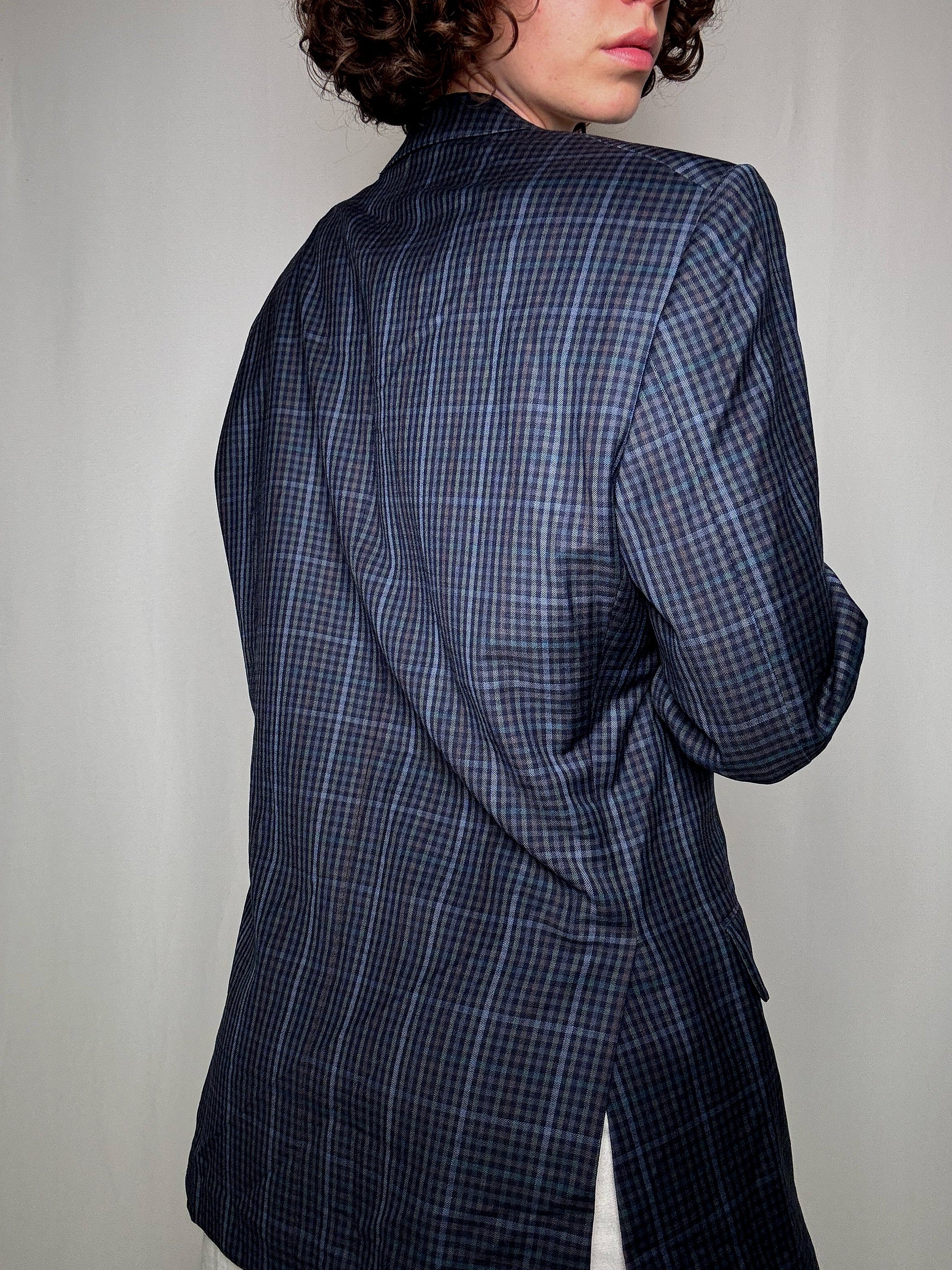 Vintage blue checked blazer L
