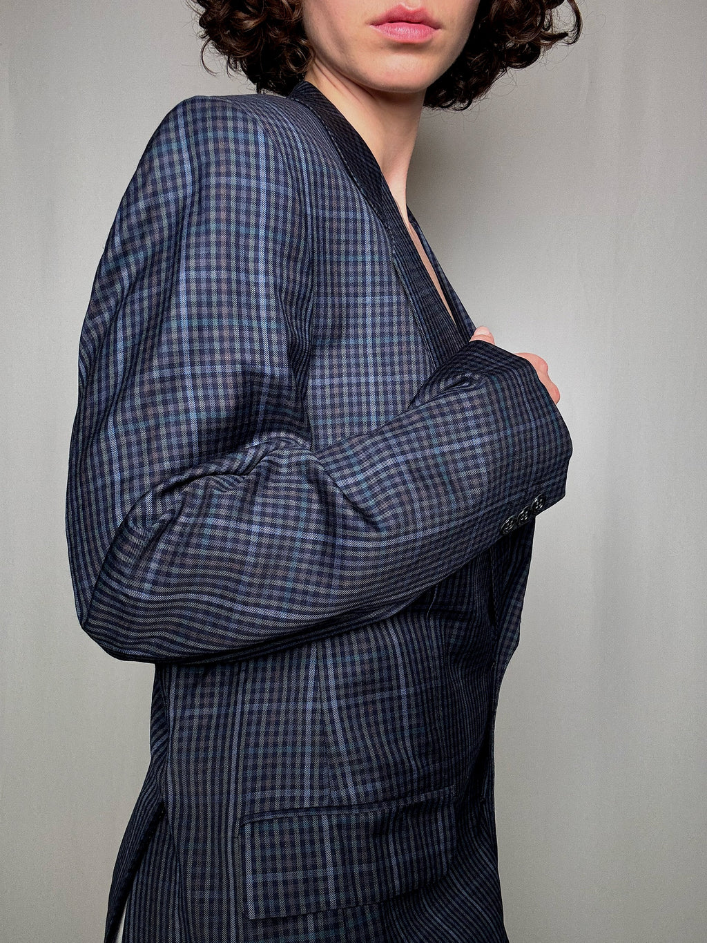 Vintage blue checked blazer L