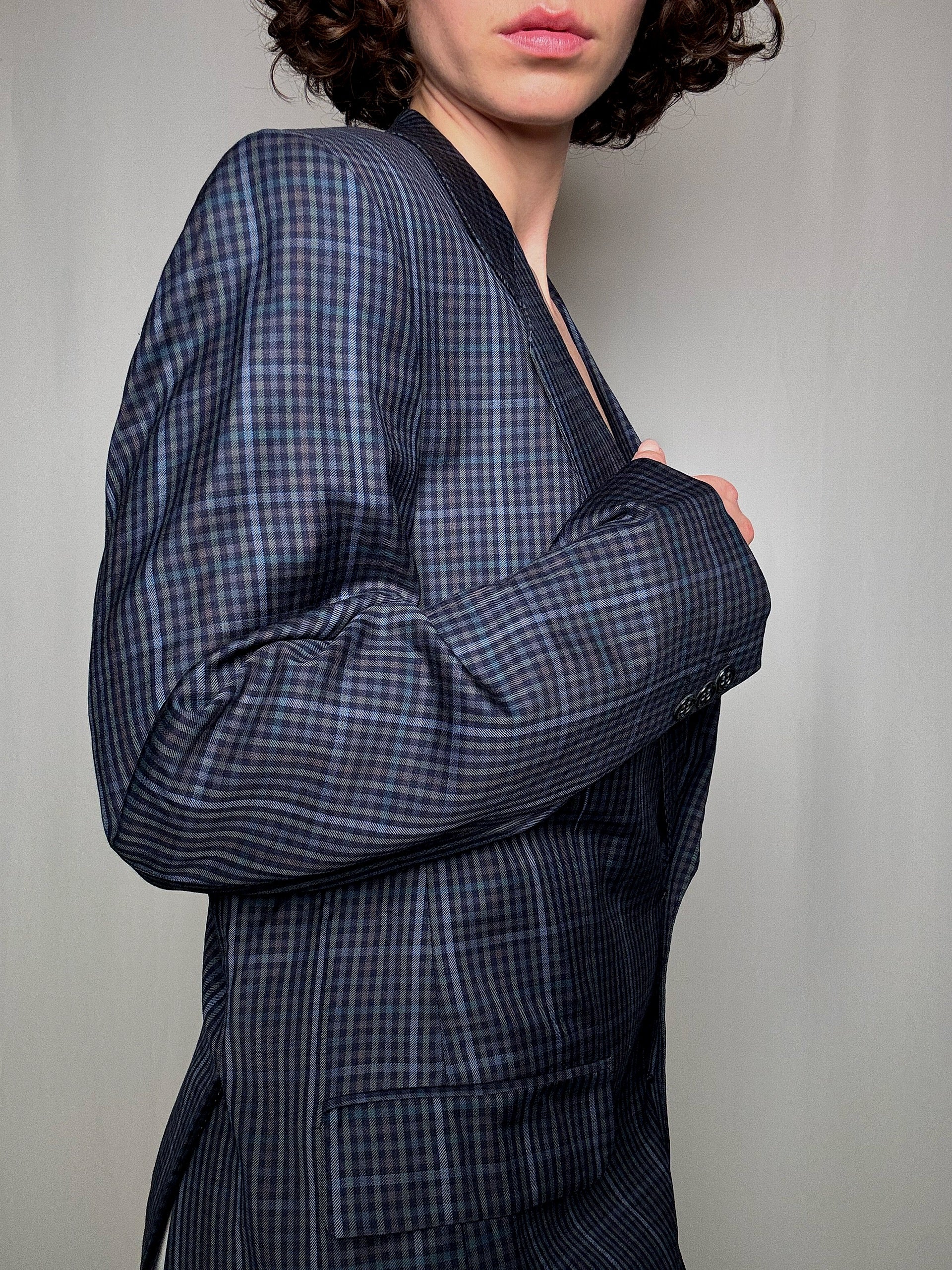 Vintage blue checked blazer L