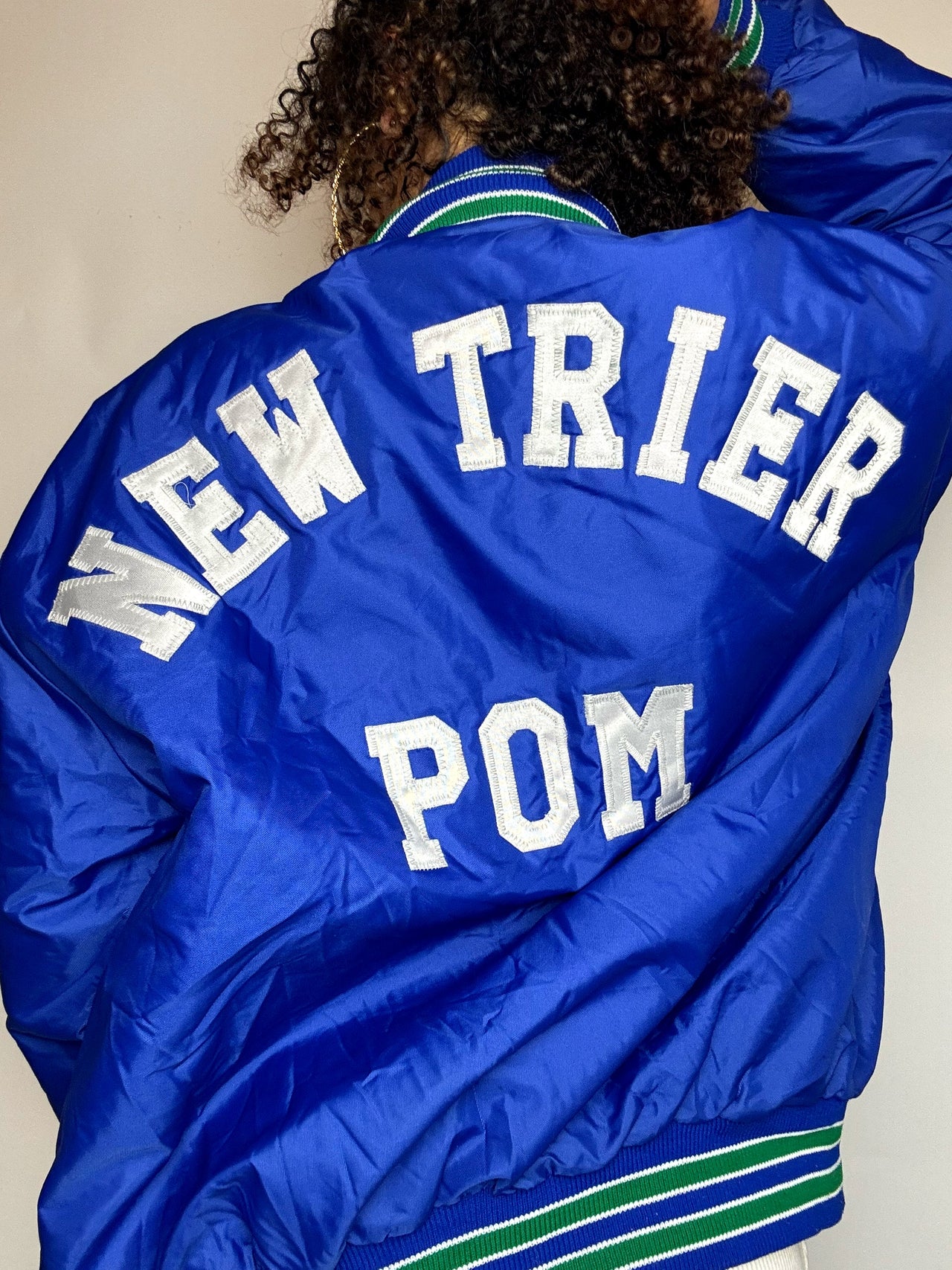 Vintage Silver and Blue Nylon Bomber Jacket L