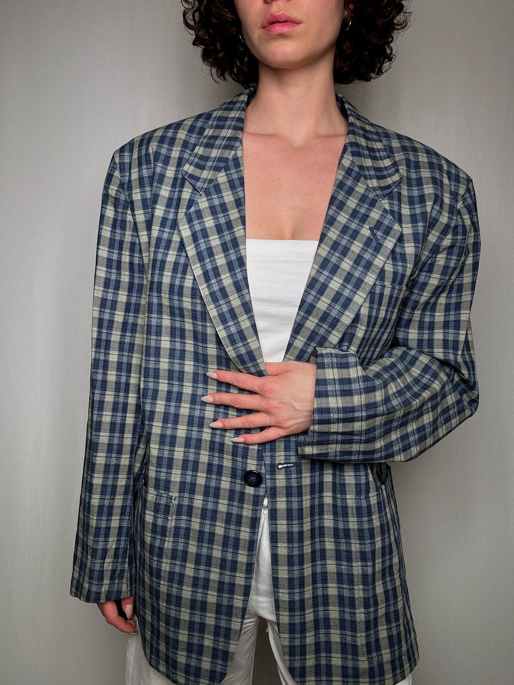 Vintage checkered summer blazer L/XL