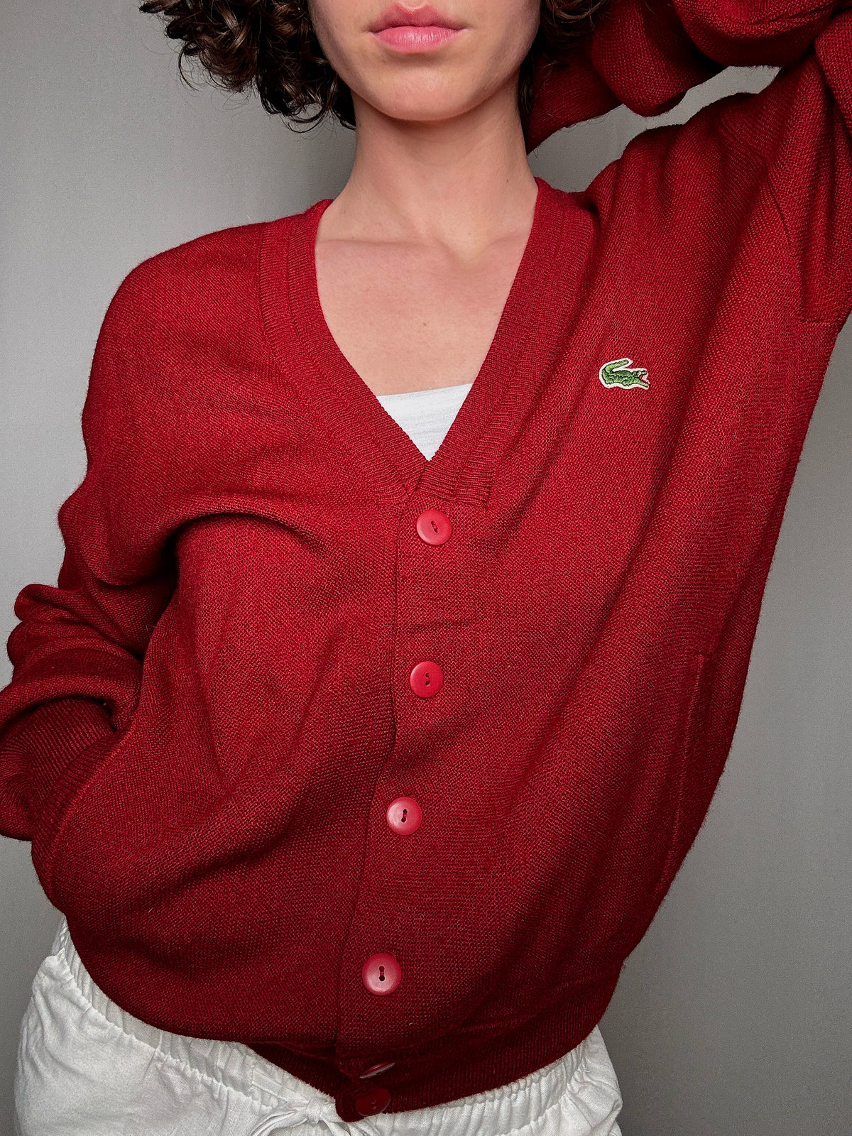 Rote Vintage-Lacoste-Strickjacke S