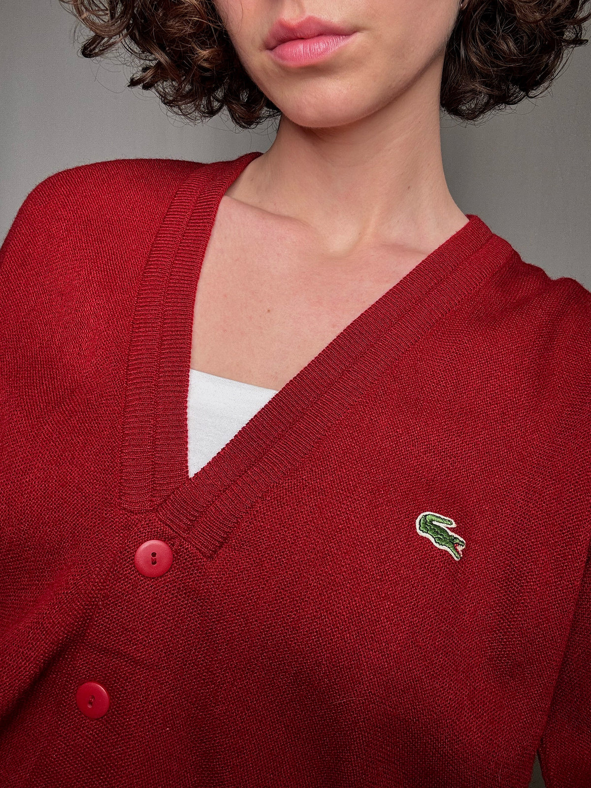 Rote Vintage-Lacoste-Strickjacke S