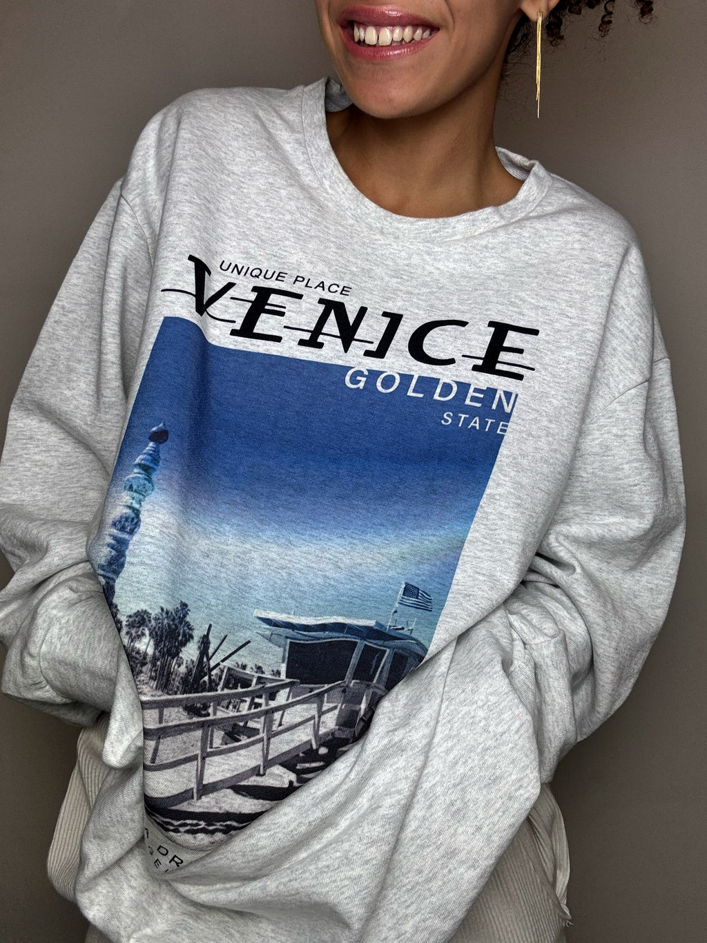 Sweat col rond gris VENICE XL vintage
