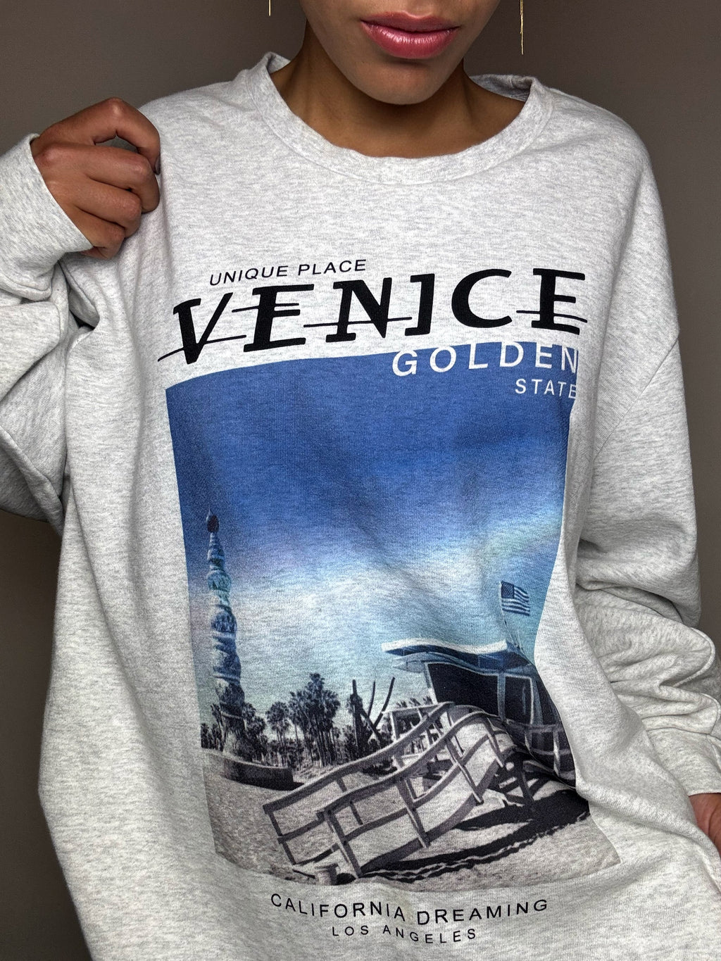 Sweat col rond gris VENICE XL vintage
