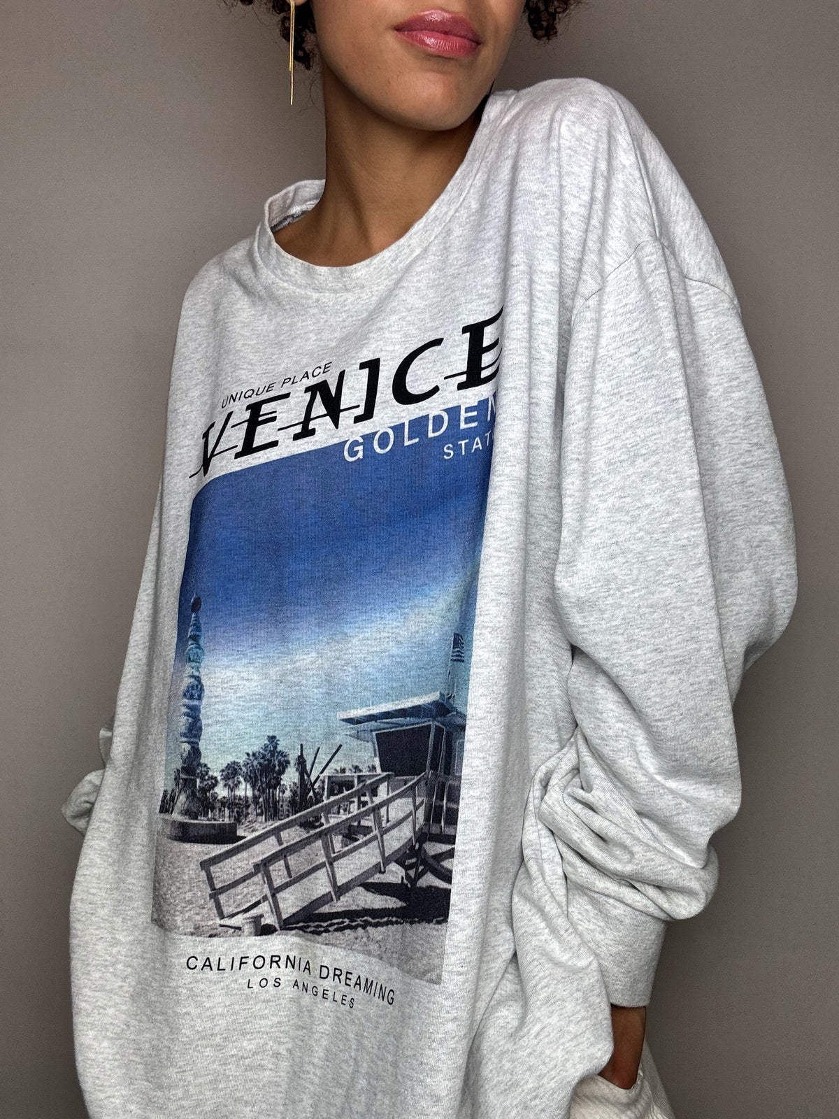 Sweat col rond gris VENICE XL vintage