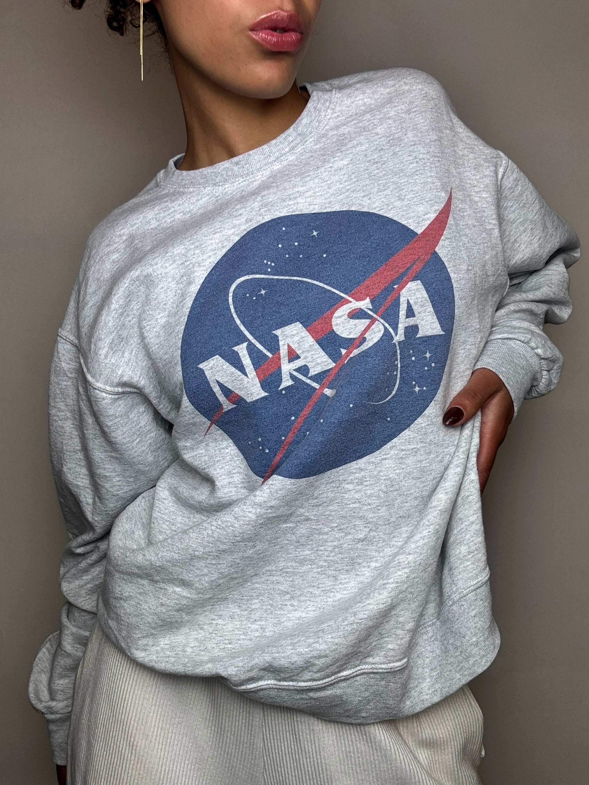 Sweat col rond gris NASA M vintage