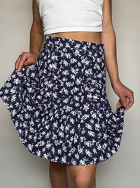 Vintage marineblauer fließender Rock mit Print, Größe S