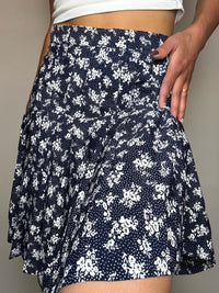 Vintage marineblauer fließender Rock mit Print, Größe S