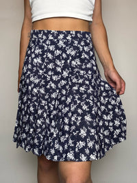 Vintage marineblauer fließender Rock mit Print, Größe S