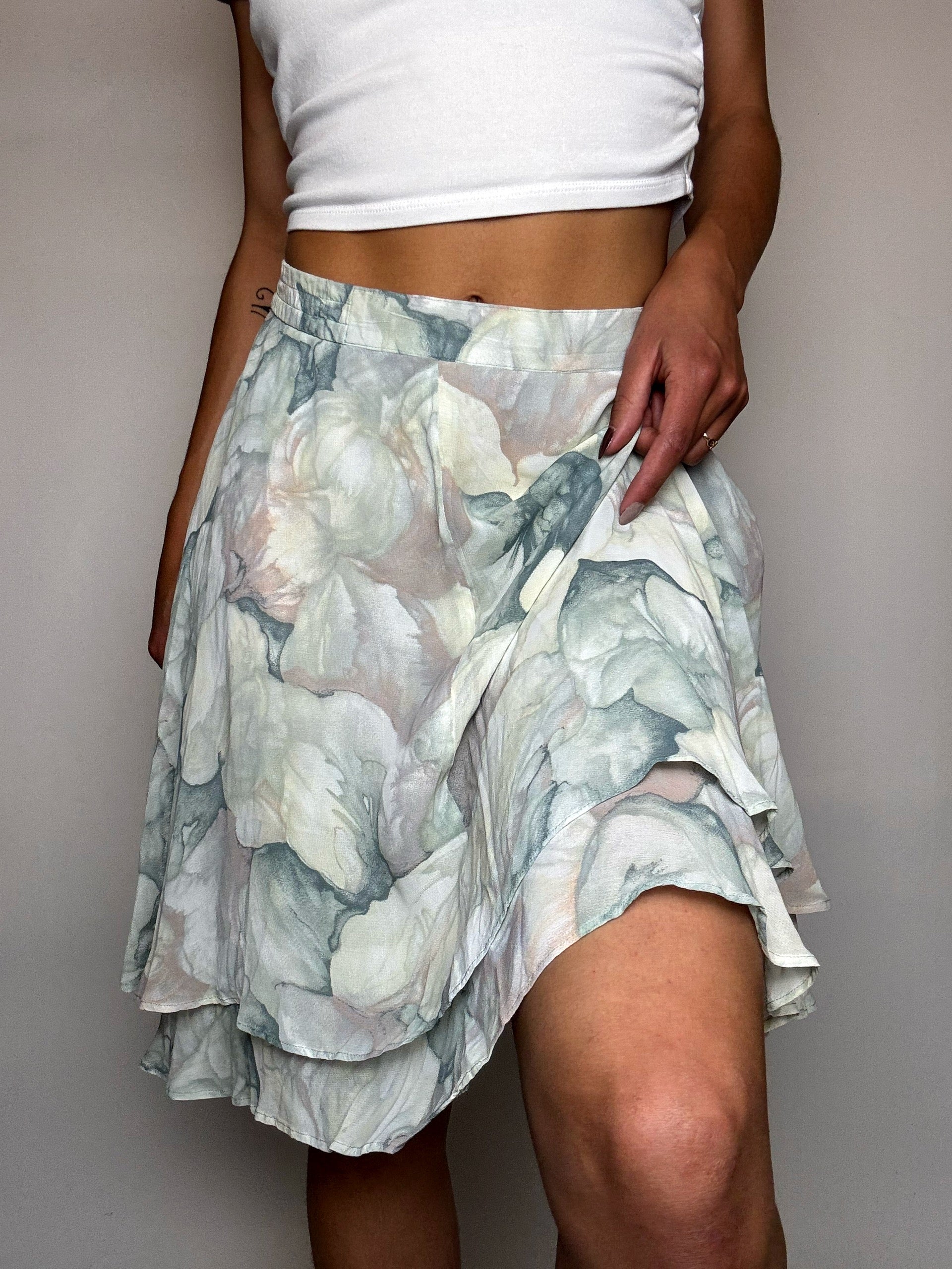 Fließender Rock mit Vintage-Pastellmuster, Größe S