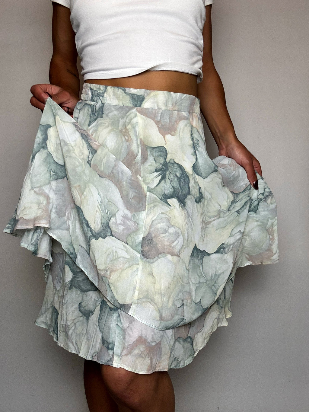 Fließender Rock mit Vintage-Pastellmuster, Größe S