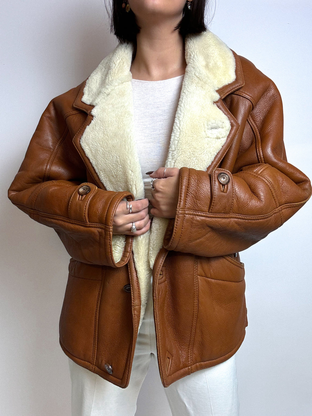Camel shearling jacket M 