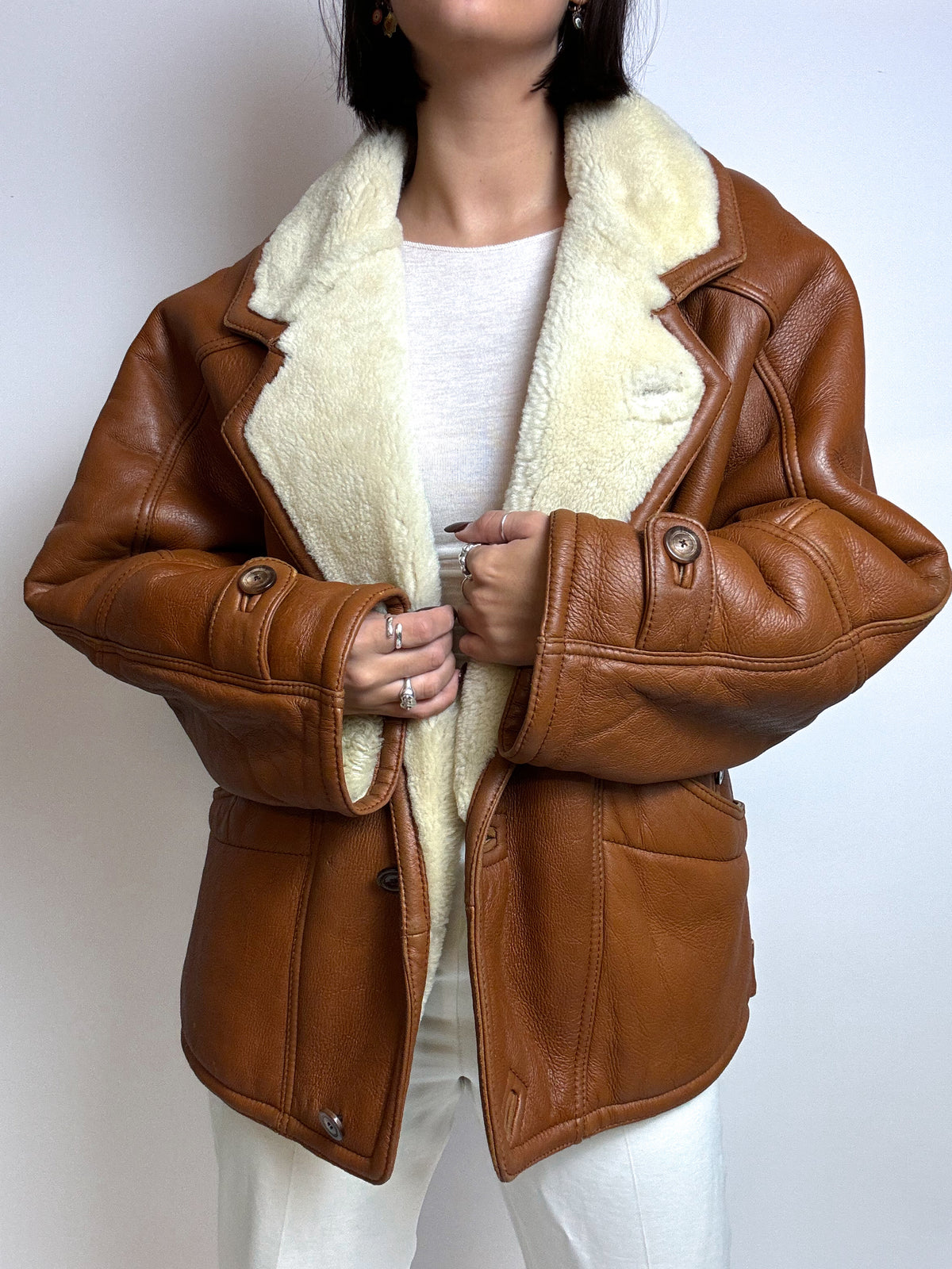 Camel shearling jacket M 