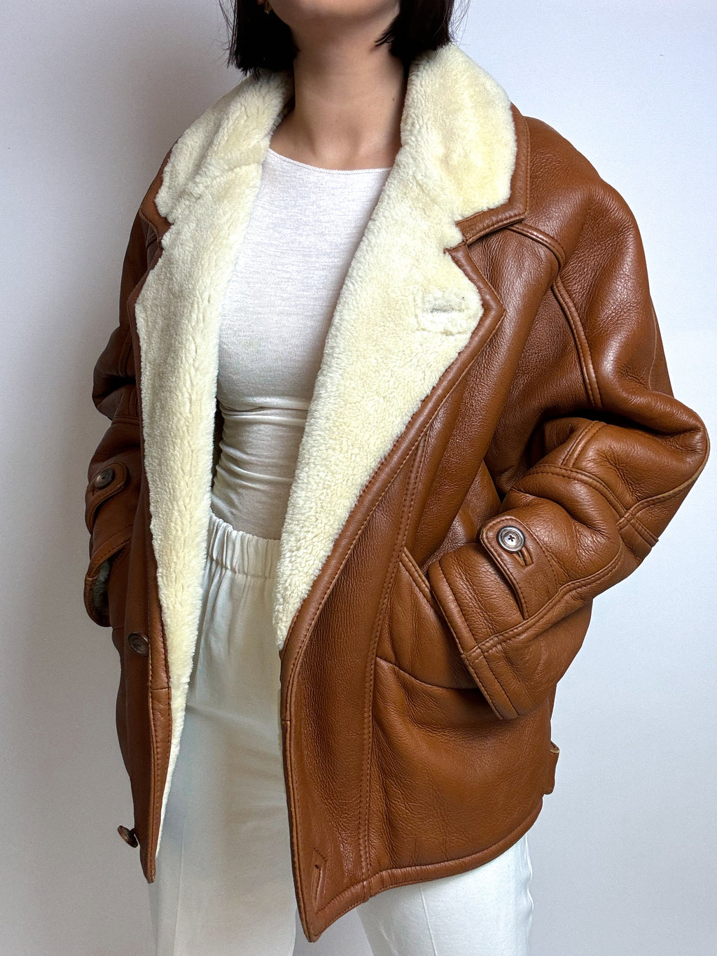 Camel shearling jacket M 