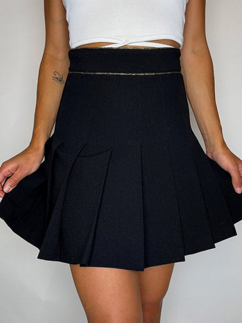Jupe plissée noir à liseré doré S/M vintage
