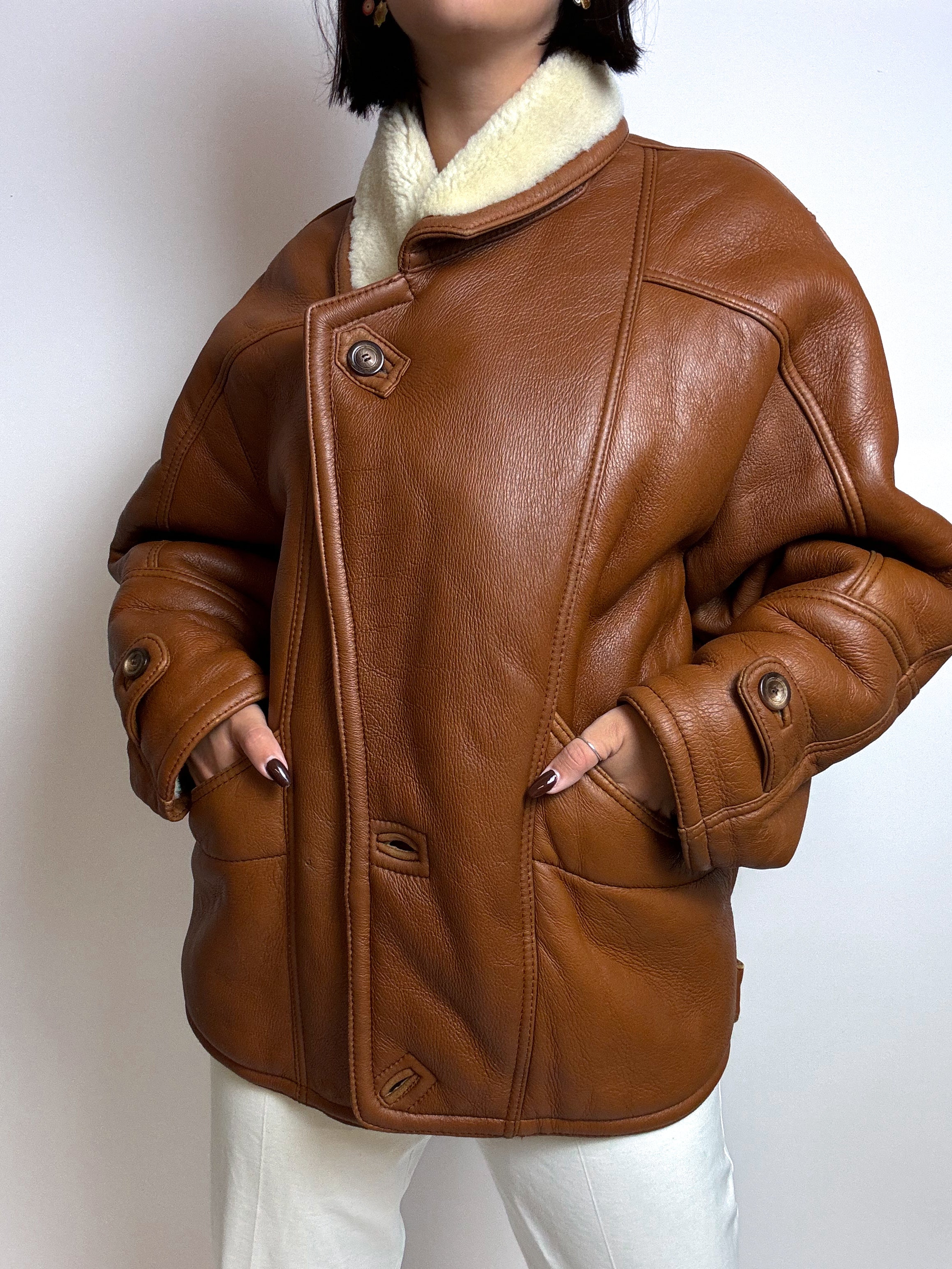 Camel shearling jacket M 